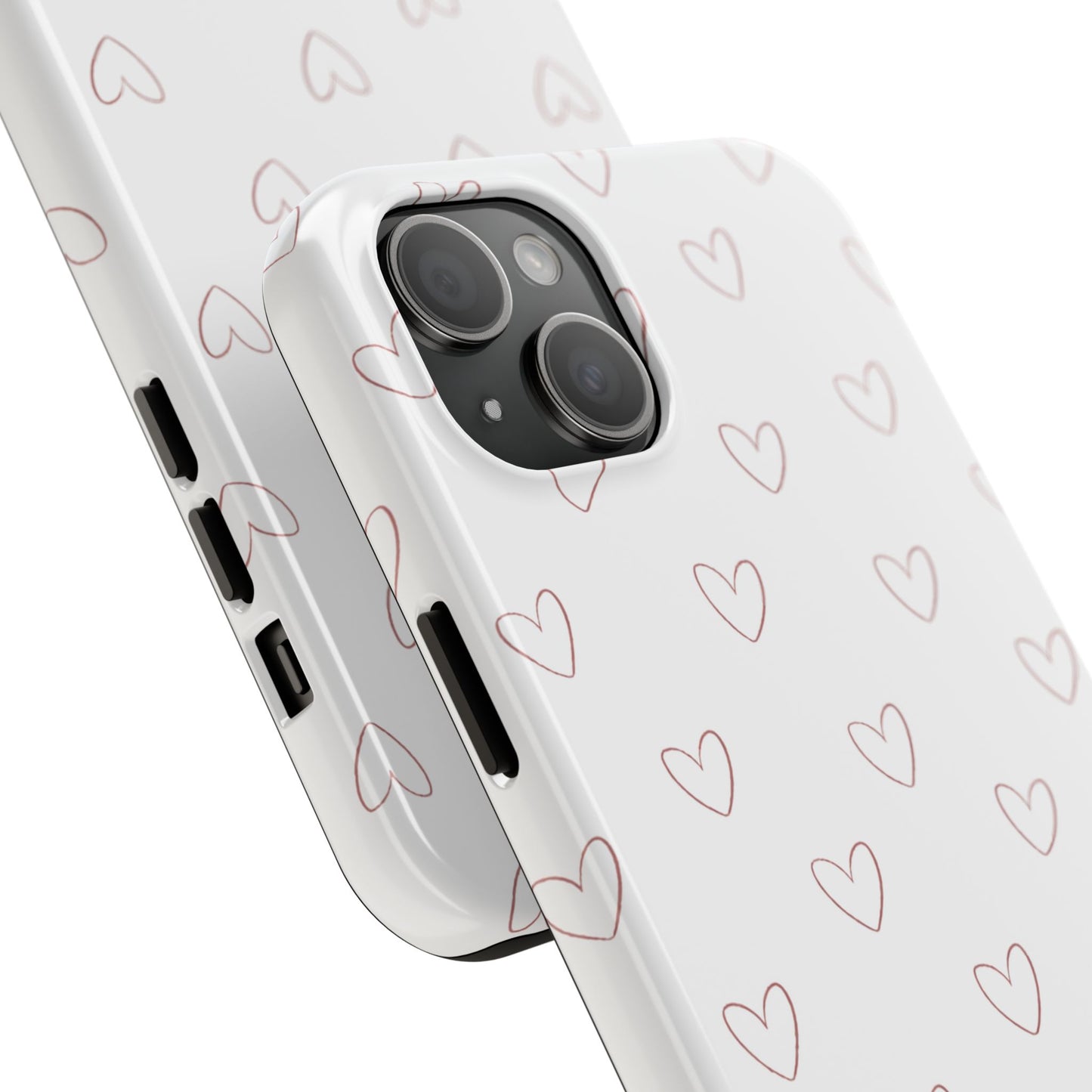 Hand-Drawn Hearts Tough Phone Case | Minimal Pink Heart Pattern