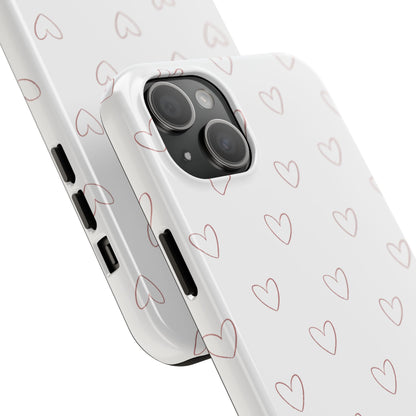 Hand-Drawn Hearts Tough Phone Case | Minimal Pink Heart Pattern
