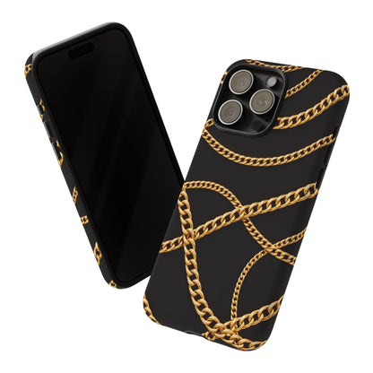 Luxury Gold Chain Phone Case – Black Designer Style Tough Protective Cover for Iphone, Samsung Galaxy and Pixel
