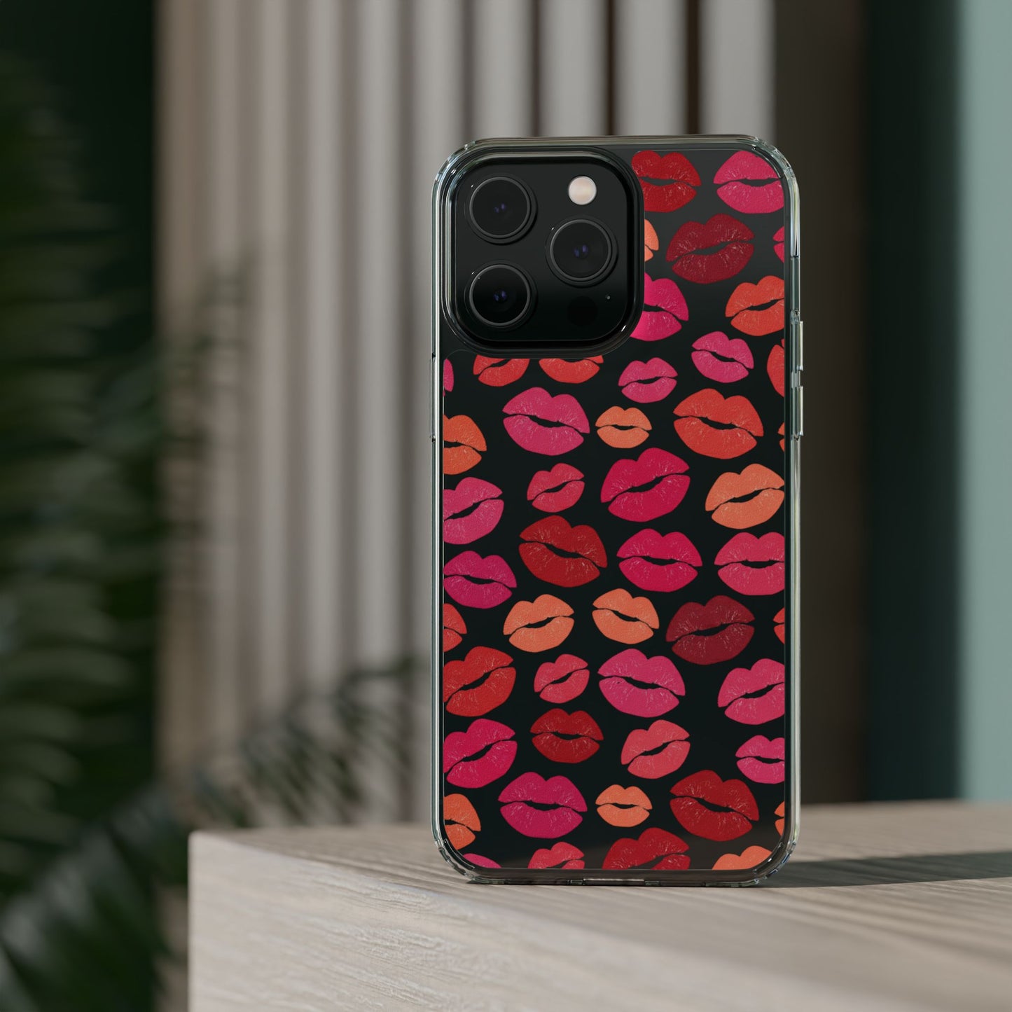 Kiss Print Clear Phone Case | Red Lip Pattern Impact-Resistant Case