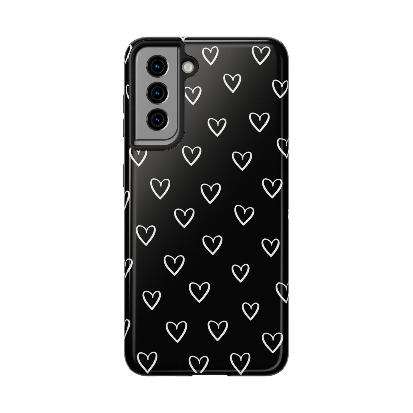 Doodle Heart Phone Case – Minimal Black & White Heart Pattern | Tough Protective Case