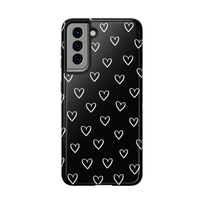 Doodle Heart Phone Case – Minimal Black & White Heart Pattern | Tough Protective Case