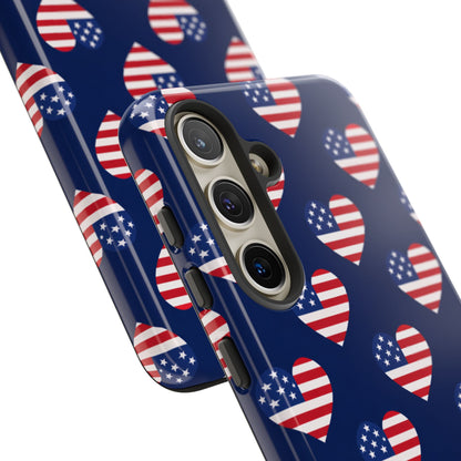 Patriotic American Flag Heart Phone Case – Tough Shockproof, USA Stars & Stripes for Iphone, Samsung Galaxy and Pixel