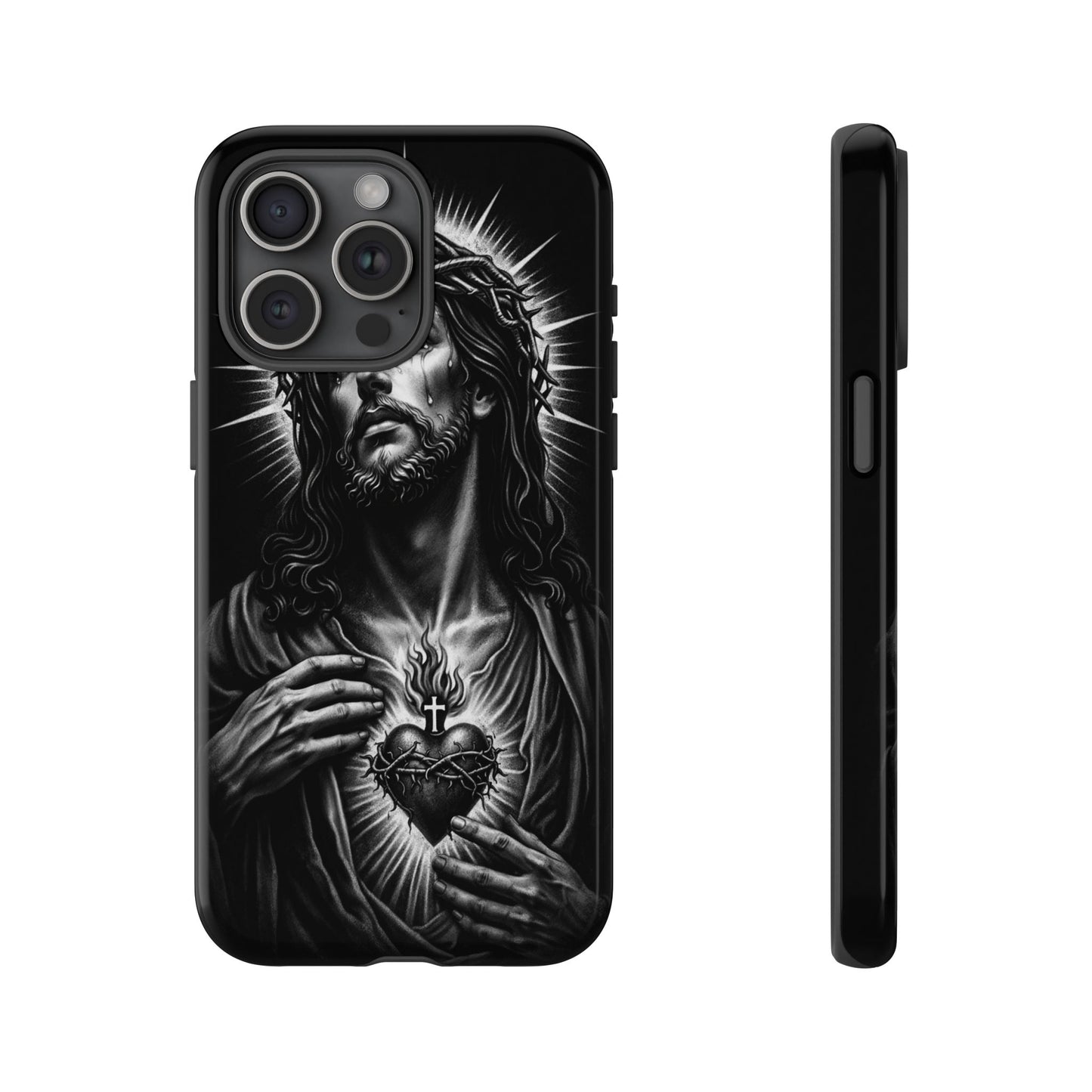 Jesus Sacred Heart Phone Case Black White Christian Faith Aesthetic
