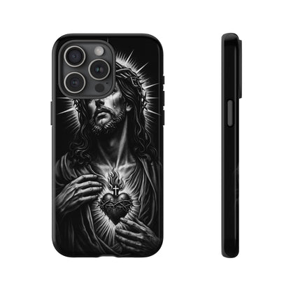 Jesus Sacred Heart Phone Case Black White Christian Faith Aesthetic
