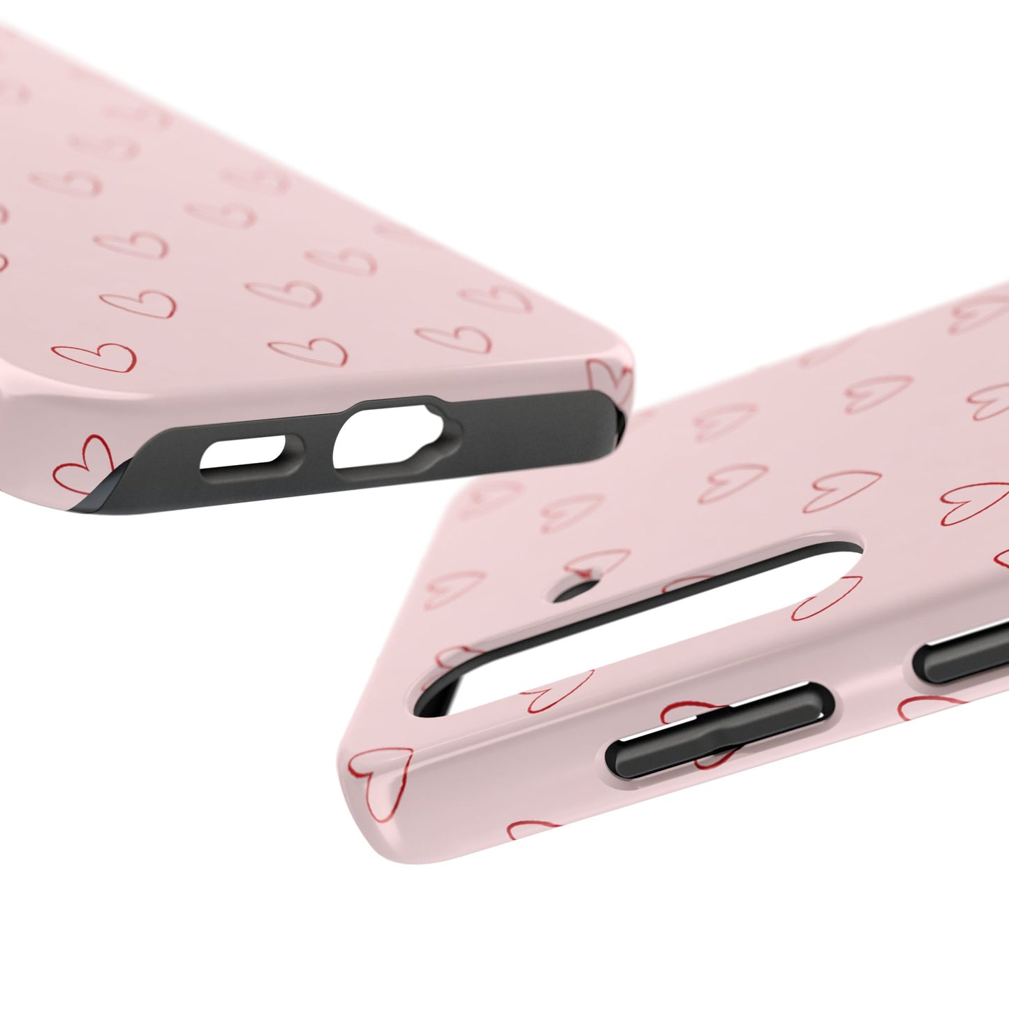 Pink Doodle Hearts Phone Case | Minimal Cute Heart Pattern Tough Case