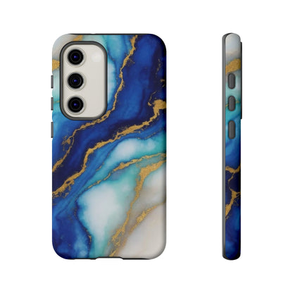 Blue & Gold Marble Phone Case – Luxury Resin Art Tough Case (iPhone, Samsung, Pixel)