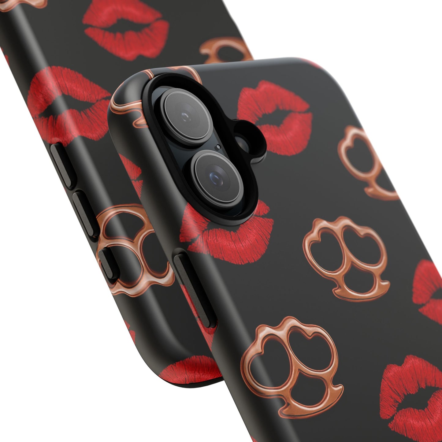 Red Lipstick & Knuckle Duster Phone Case | Bold Kiss Print Tough Protective Cover for Iphone, Samsung Galaxy and Pixel