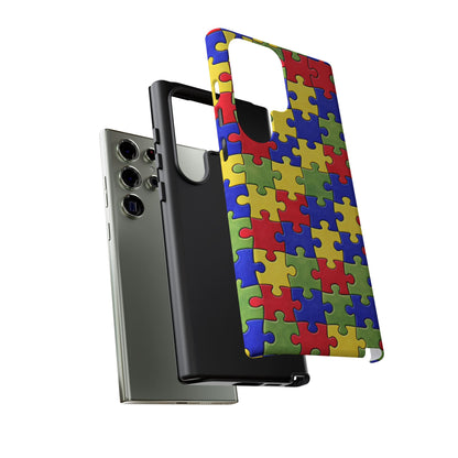 Colorful Puzzle Phone Case, Autism Awareness Jigsaw Design, Tough Protective Case, iPhone & Samsung Case, Vibrant Puzzle Pattern