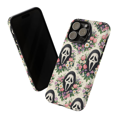 Floral Ghost Face Aesthetic Phone Case – Cute Spooky Tough Cover