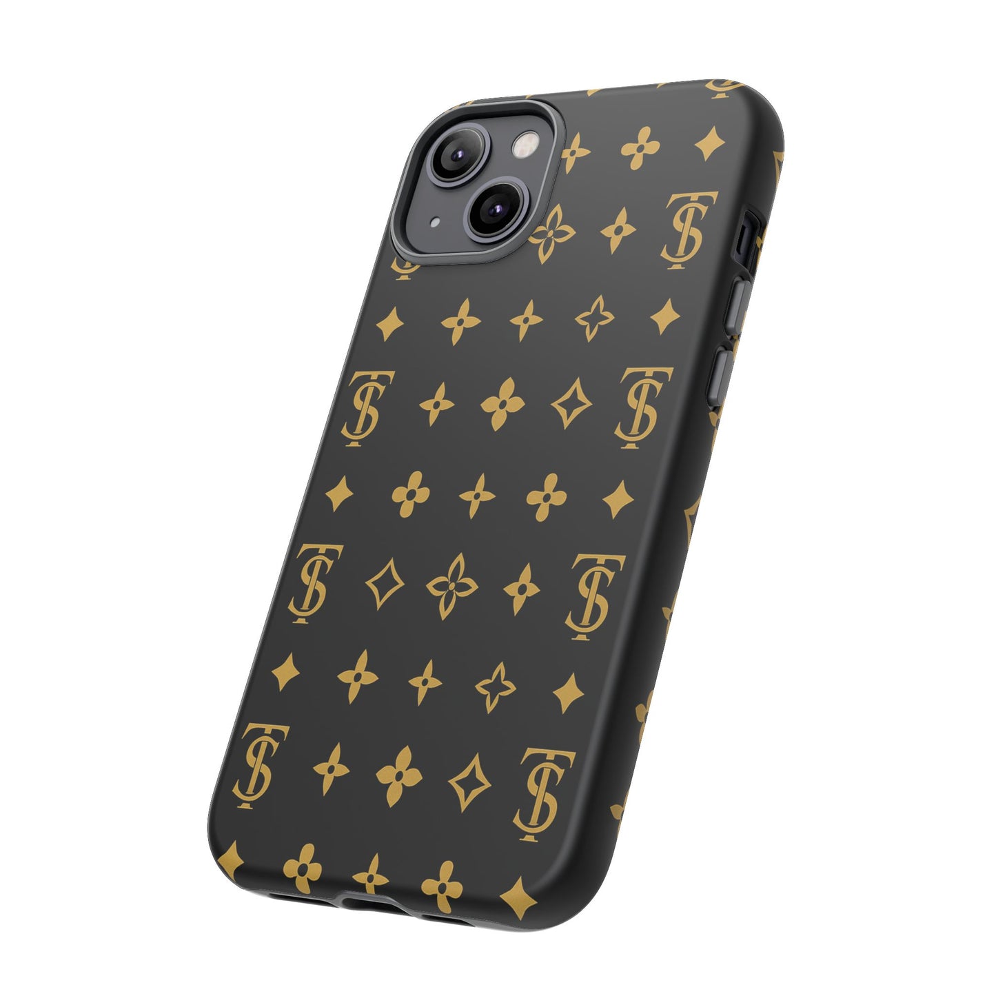 Gold Monogram Pattern Tough Phone Case | Black & Gold Luxury Design for Iphone, Samsung Galaxy and Pixel