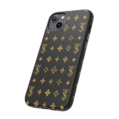 Gold Monogram Pattern Tough Phone Case | Black & Gold Luxury Design for Iphone, Samsung Galaxy and Pixel