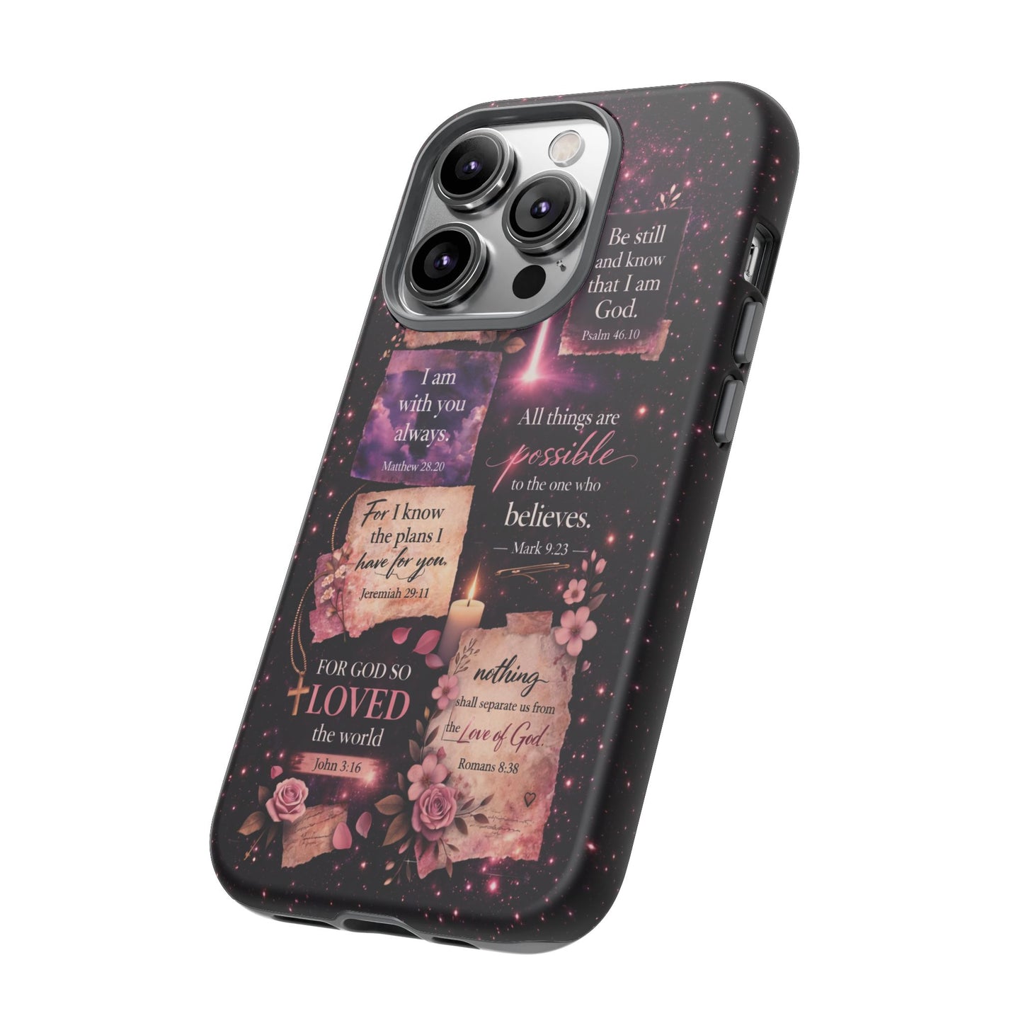Christian Bible Verse Phone Case Pink Floral Faith Tough Protective Cover Gift