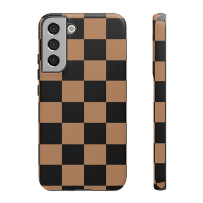 Brown Checkered Phone Case | Aesthetic Checkerboard iPhone & Samsung Tough Case