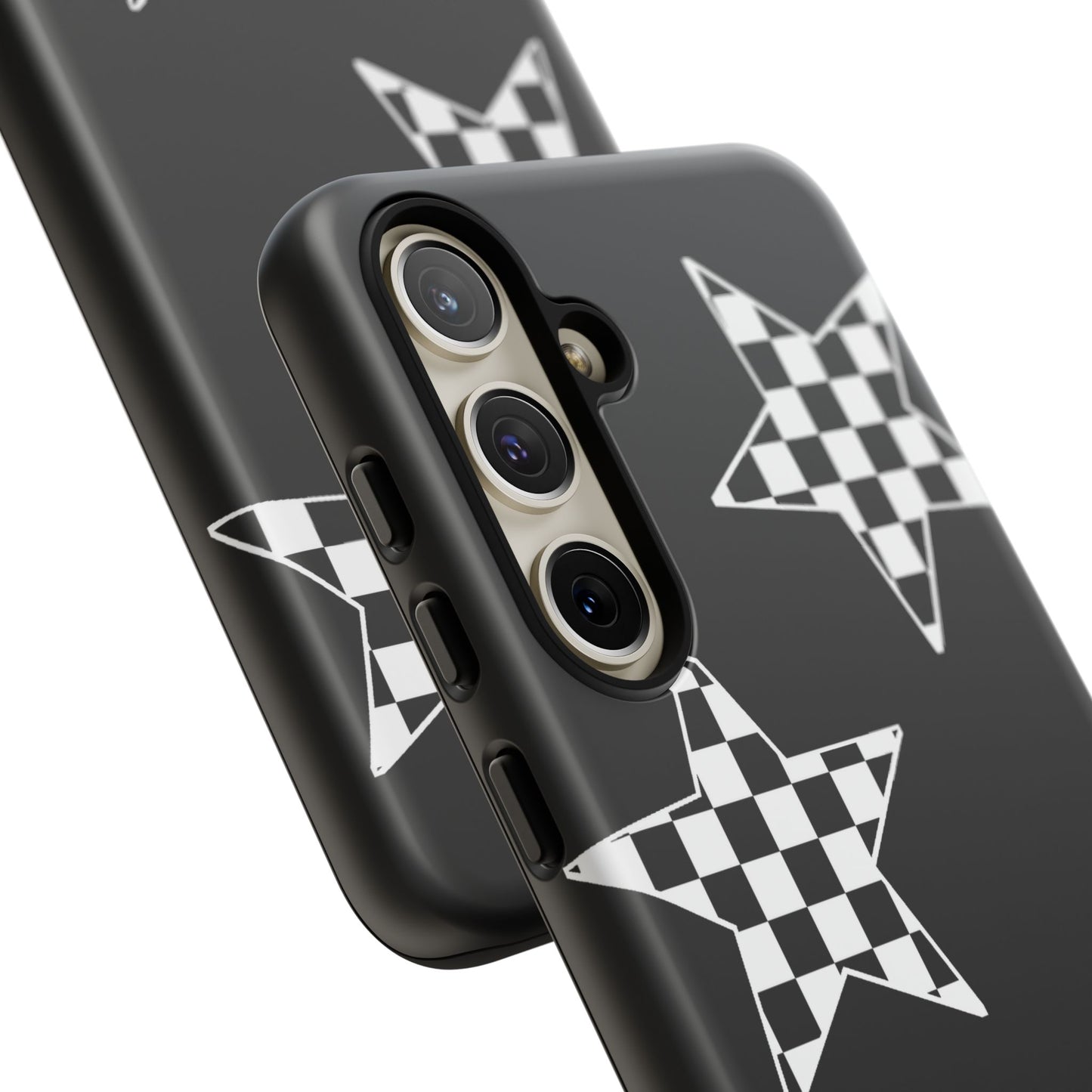 Checkered Star Tough Phone Case – Black Retro Graphic Protective Cover for Iphone, Samsung Galaxy and Pixel