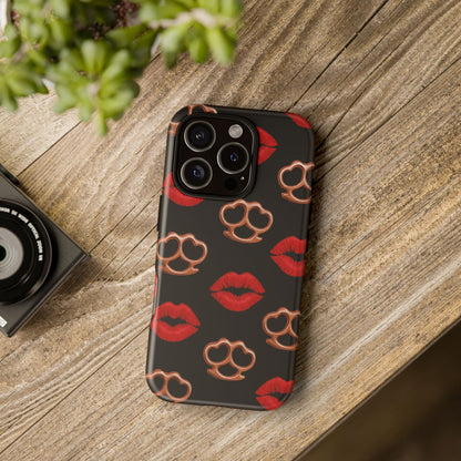 Red Lipstick & Knuckle Duster Phone Case | Bold Kiss Print Tough Protective Cover for Iphone, Samsung Galaxy and Pixel