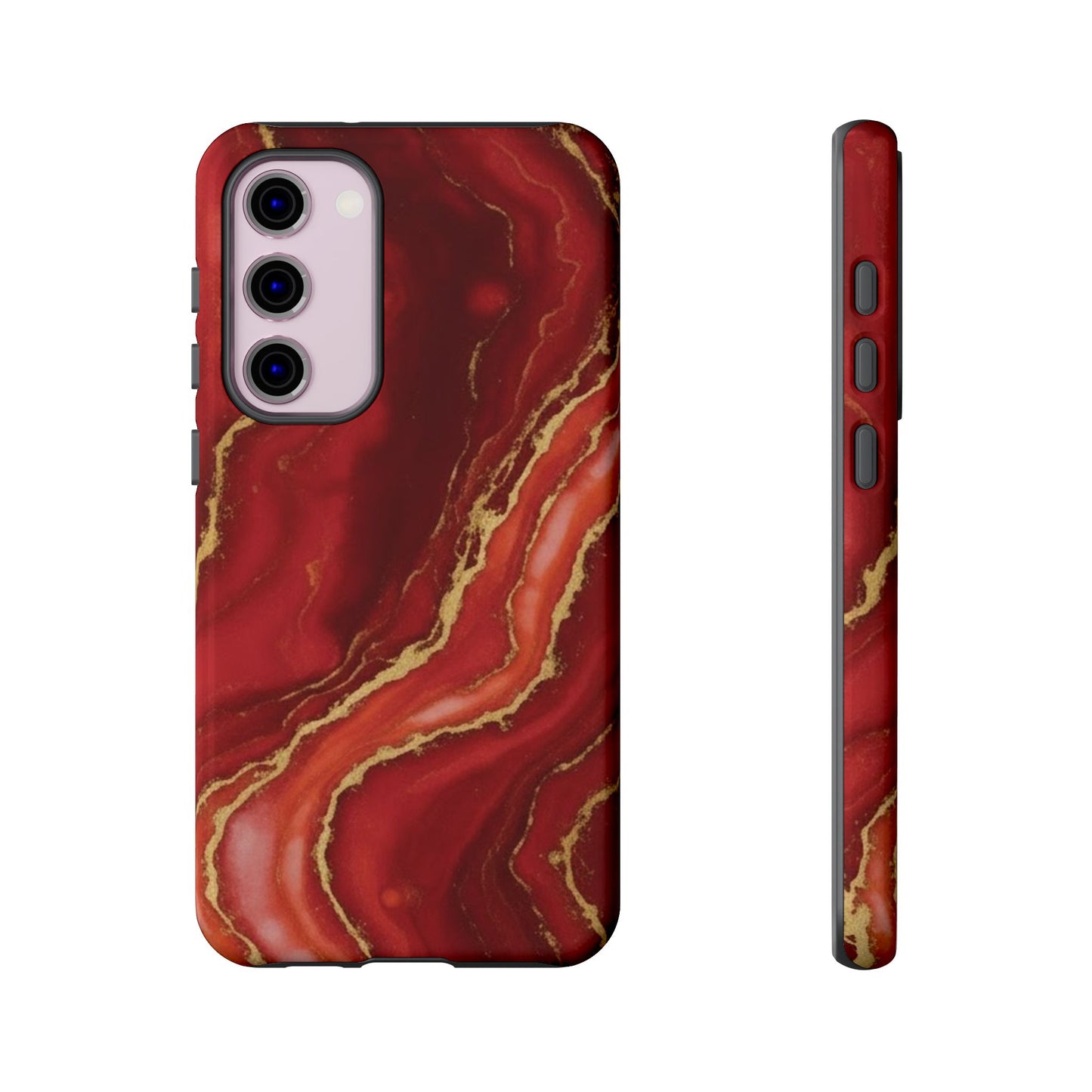 Red Agate Marble Phone Case with Gold Veins – Luxury Tough iPhone & Samsung Case