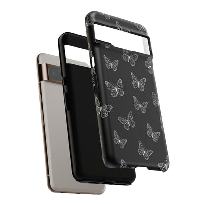 White Butterfly Pattern Phone Case – Dark Aesthetic Monochrome Tough Cover