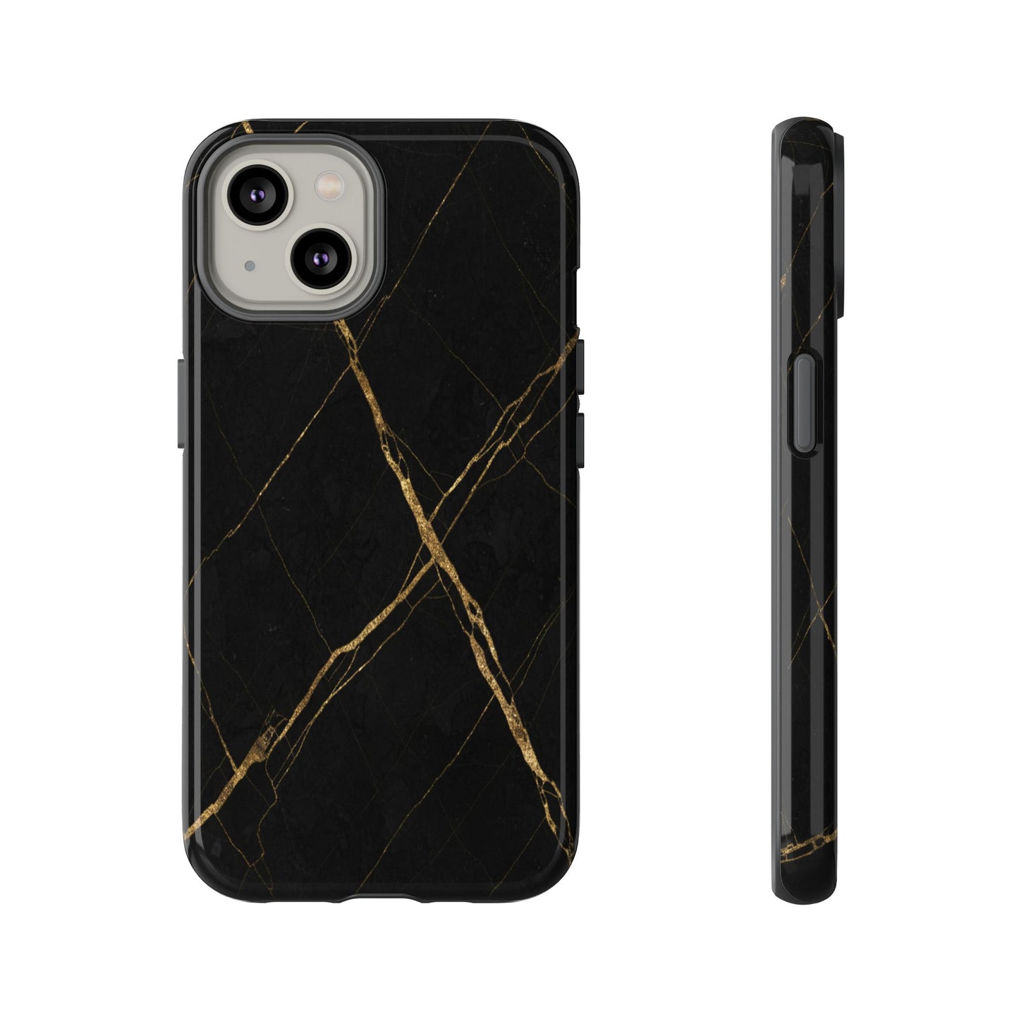 Black Marble Phone Case with Gold Veins – Luxury Minimal Aesthetic Tough Case