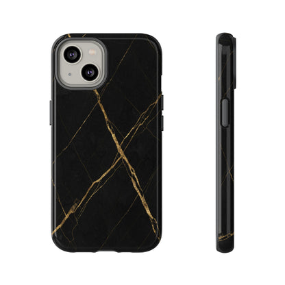 Black Marble Phone Case with Gold Veins – Luxury Minimal Aesthetic Tough Case