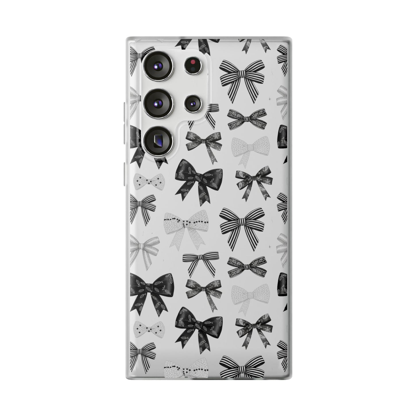 Black & White Bow Pattern Phone Case | Minimal Coquette Flexi Case