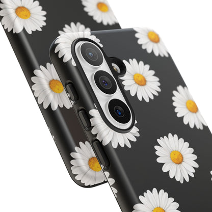 Black Daisy Floral Tough Phone Case – Cute Protective Cover for Iphone, Samsung Galaxy and Pixel