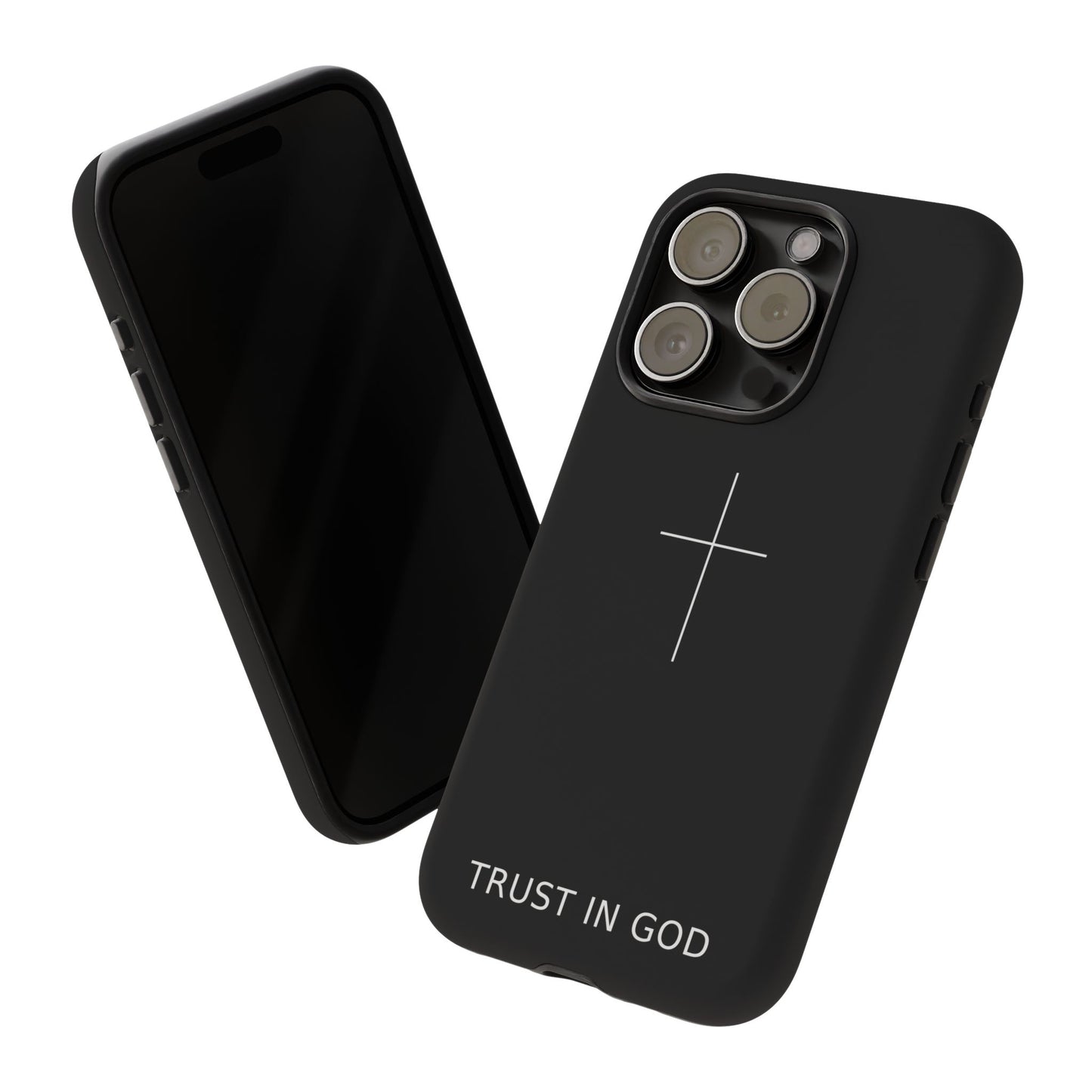 Trust in God Phone Case Minimal Cross Christian Black Tough Cover