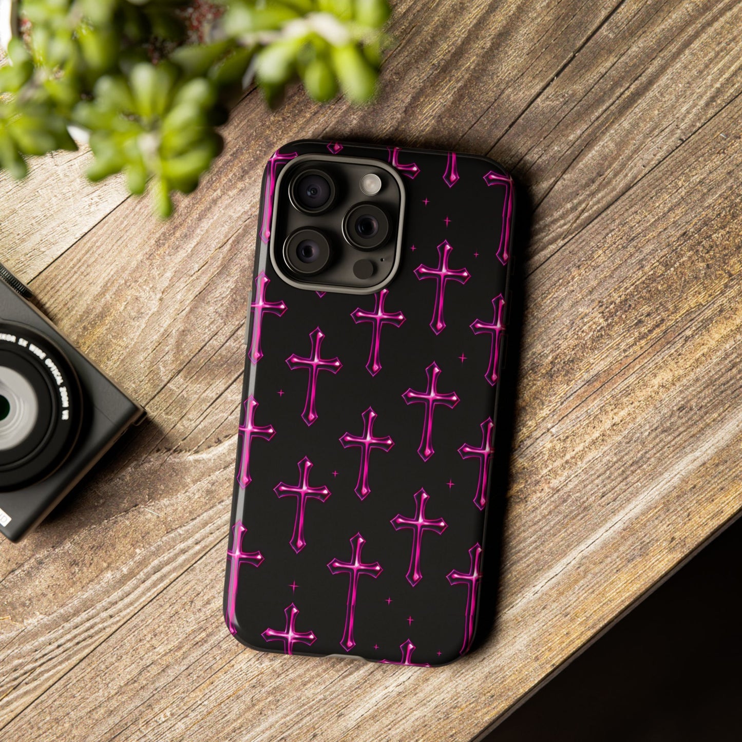 Neon Pink Cross Pattern Phone Case | Tough Protective Case for Iphone, Samsung Galaxy and Pixel