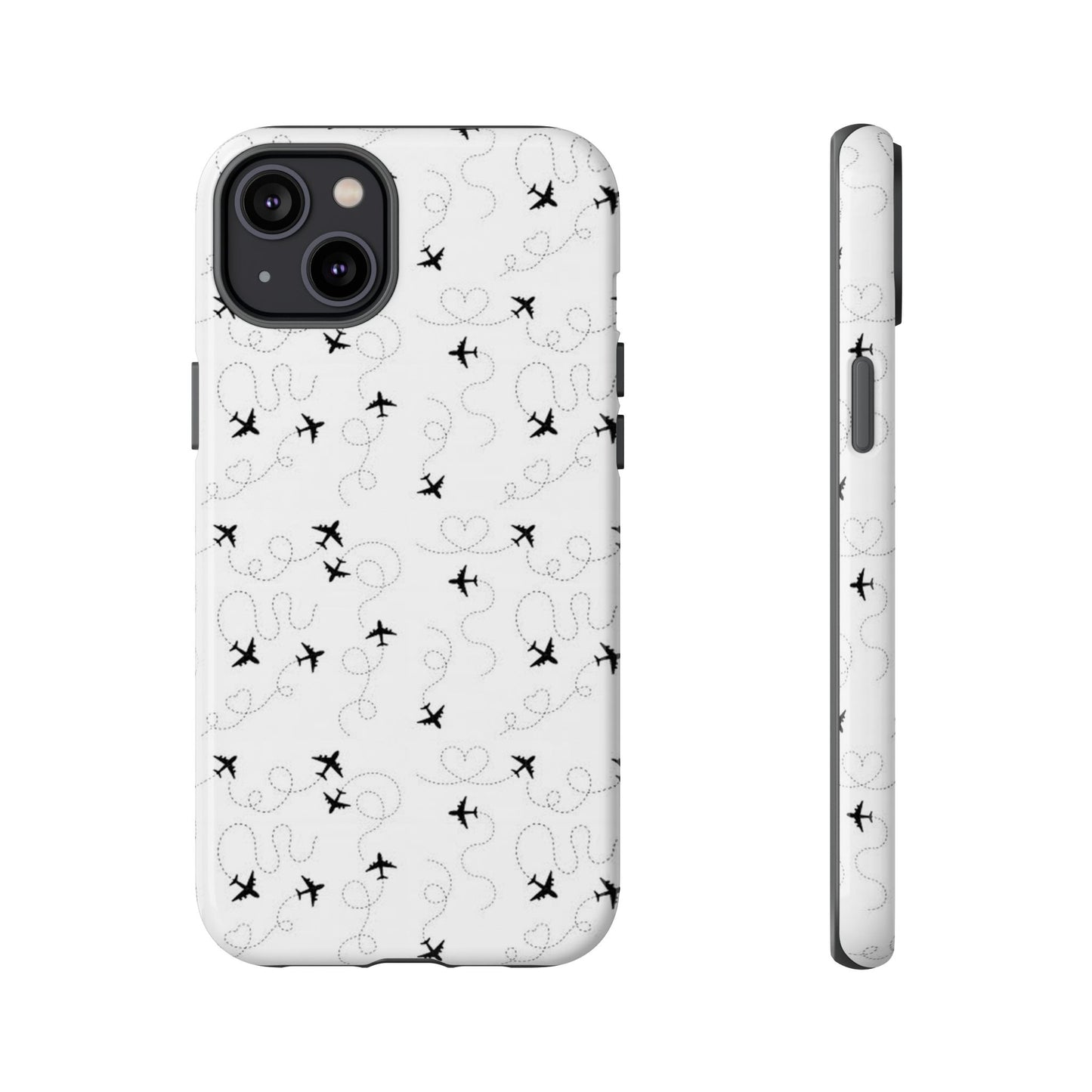 Minimal Paper Airplane Pattern Phone Case – Black White Aesthetic Tough Cover