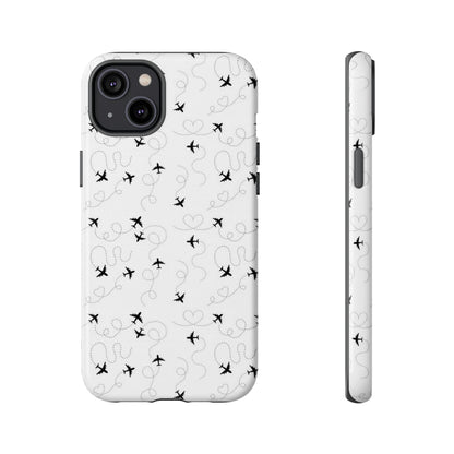 Minimal Paper Airplane Pattern Phone Case – Black White Aesthetic Tough Cover