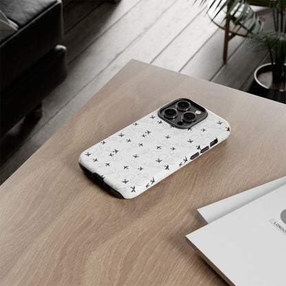 Minimal Paper Airplane Pattern Phone Case – Black White Aesthetic Tough Cover