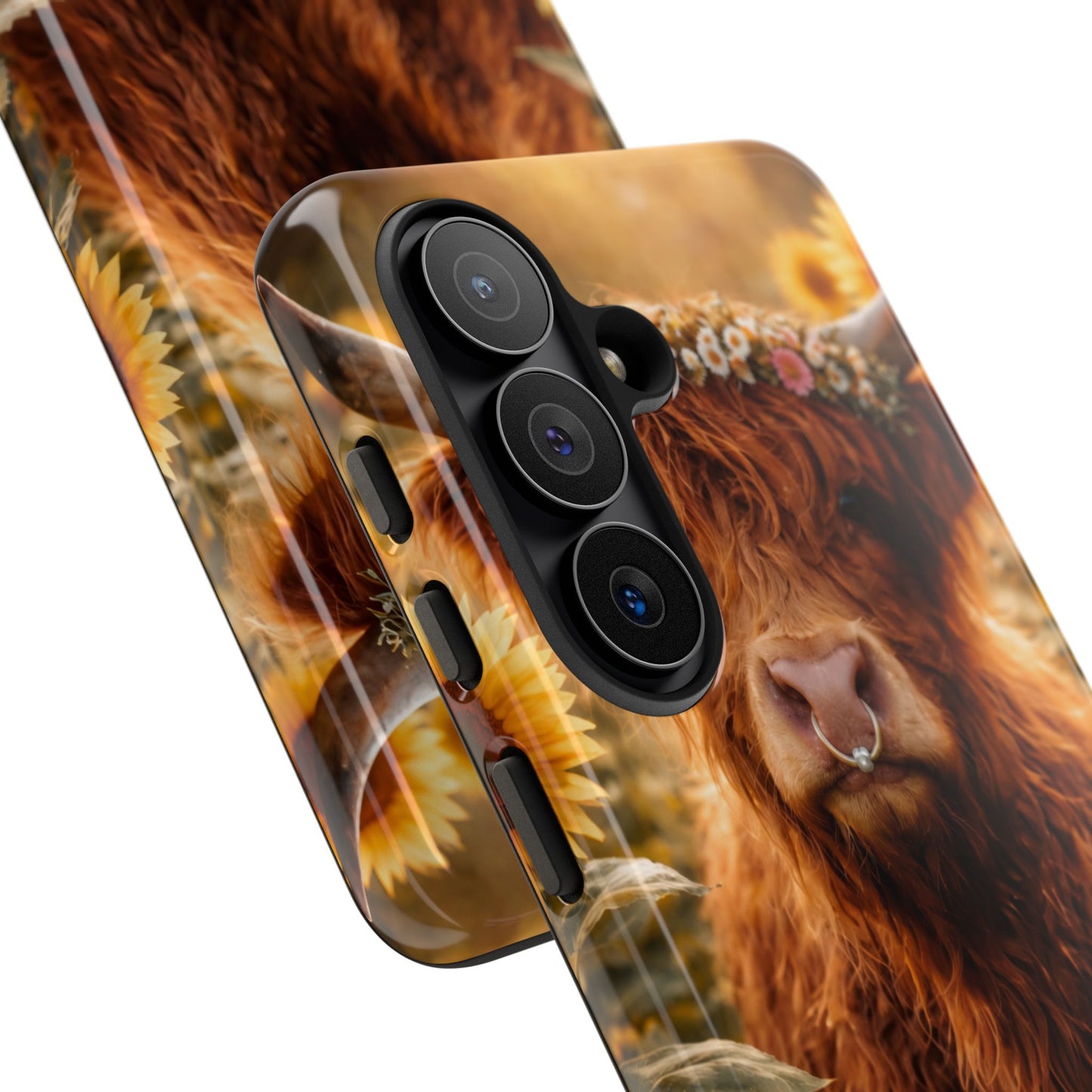Highland Cow Sunflower Phone Case | Floral Farmhouse iPhone, Samsung Galaxy and Pixel Cover