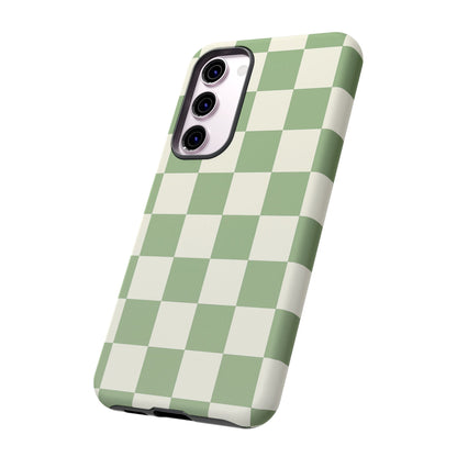 Sage Green Checkerboard Phone Case | Minimal Aesthetic Tough Case