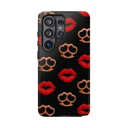 Red Lipstick & Knuckle Duster Phone Case | Bold Kiss Print Tough Protective Cover for Iphone, Samsung Galaxy and Pixel