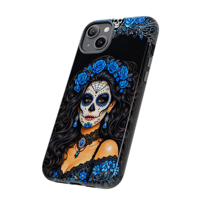 Blue Sugar Skull Woman Phone Case – Day of the Dead Aesthetic Tough Cover