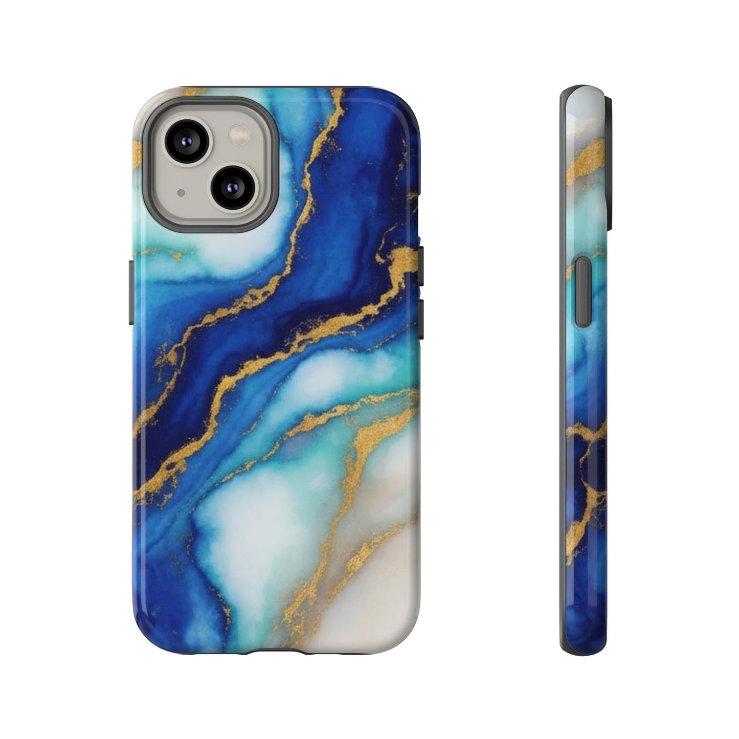 Blue & Gold Marble Phone Case – Luxury Resin Art Tough Case (iPhone, Samsung, Pixel)