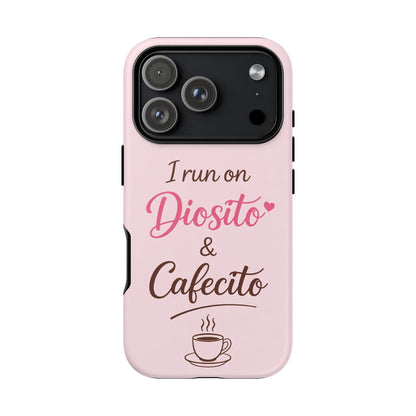 I Run on Diosito y Cafecito Phone Case, Pink Aesthetic Latina Faith Coffee Case, Girly Protective iPhone Samsung Cover