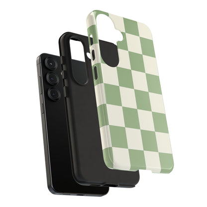 Sage Green Checkerboard Phone Case | Minimal Aesthetic Checkered iPhone & Samsung Tough Case