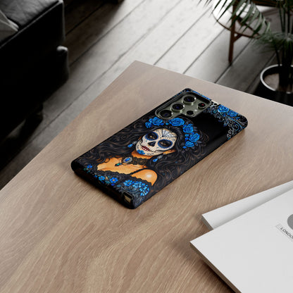 Blue Sugar Skull Woman Phone Case – Day of the Dead Aesthetic Tough Cover