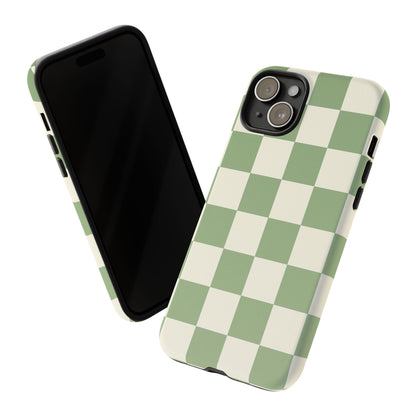Sage Green Checkerboard Phone Case | Minimal Aesthetic Checkered iPhone & Samsung Tough Case