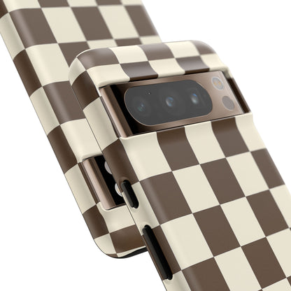 Mocha Checkerboard Phone Case | Neutral Aesthetic Checkered iPhone & Samsung Tough Case