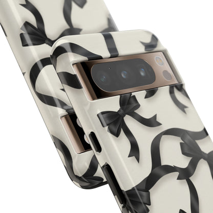 Black Ribbon Bow Phone Case, Minimal Bow Pattern Tough Protective Case