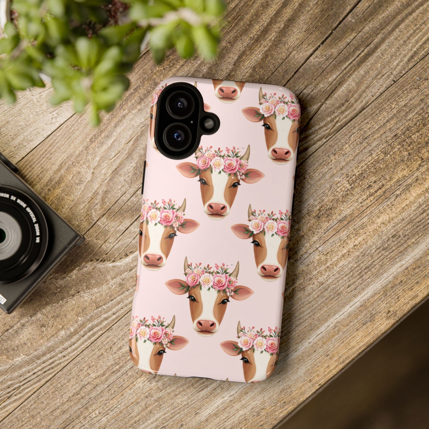 Floral Cow Phone Case – Cute Pink Cow Print Tough Protective Case for Iphone, Samsung Galaxy and Pixel