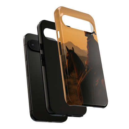 Western Cowboy Sunset Phone Case | Horse Rider Desert Aesthetic Tough Protective Case
