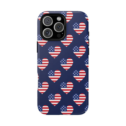 Patriotic American Flag Heart Phone Case – Tough Shockproof, USA Stars & Stripes for Iphone, Samsung Galaxy and Pixel
