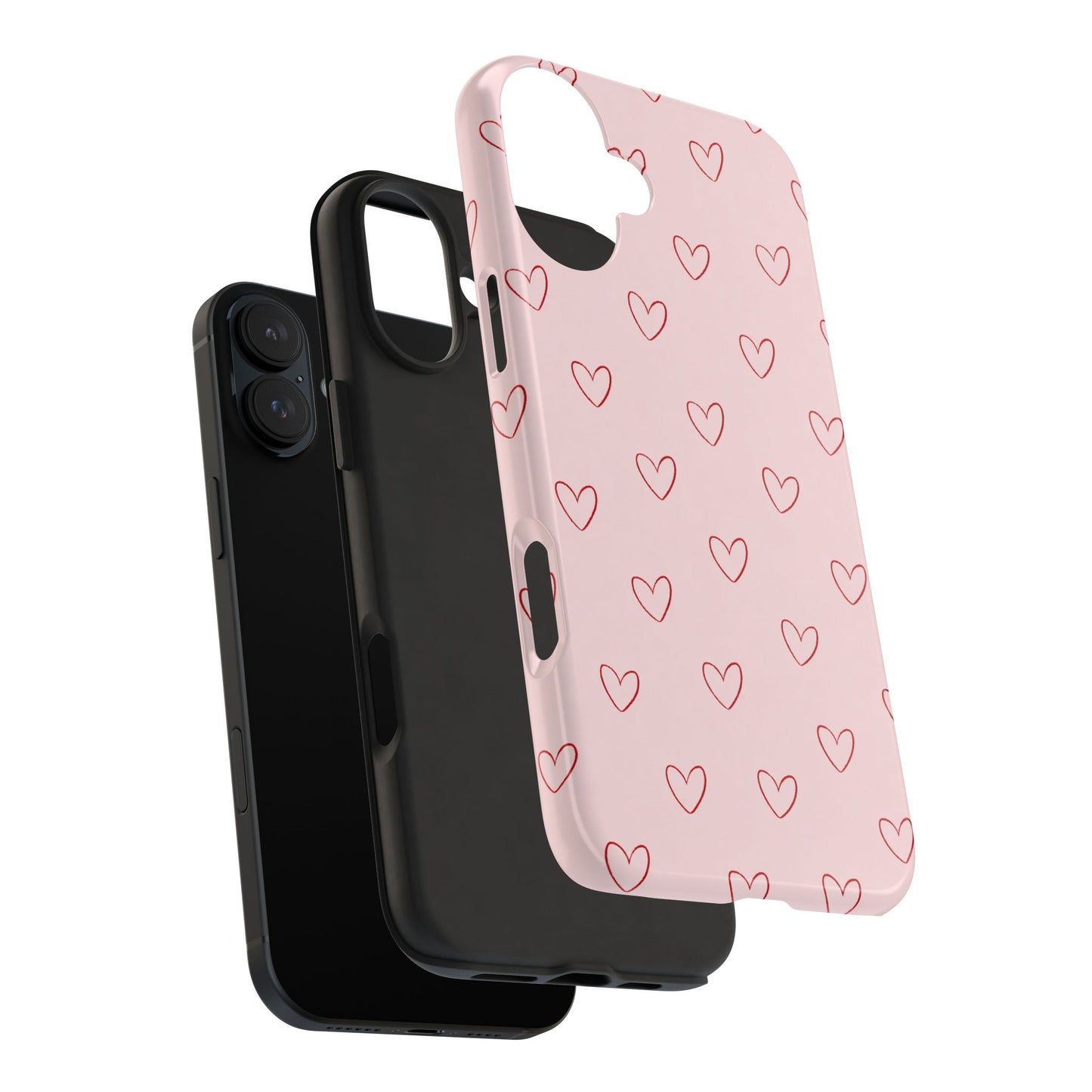 Pink Doodle Hearts Phone Case | Minimal Cute Heart Pattern Tough Case