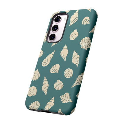 Seashell Pattern Phone Case | Teal Coastal Shells Tough Case for Iphone, Samsung Galaxy and Pixel