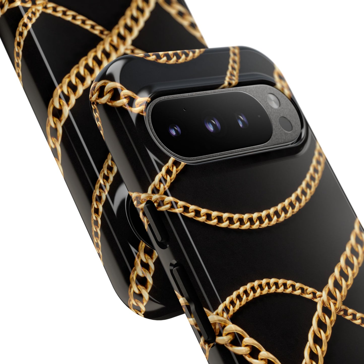 Luxury Gold Chain Phone Case – Black Designer Style Tough Protective Cover for Iphone, Samsung Galaxy and Pixel