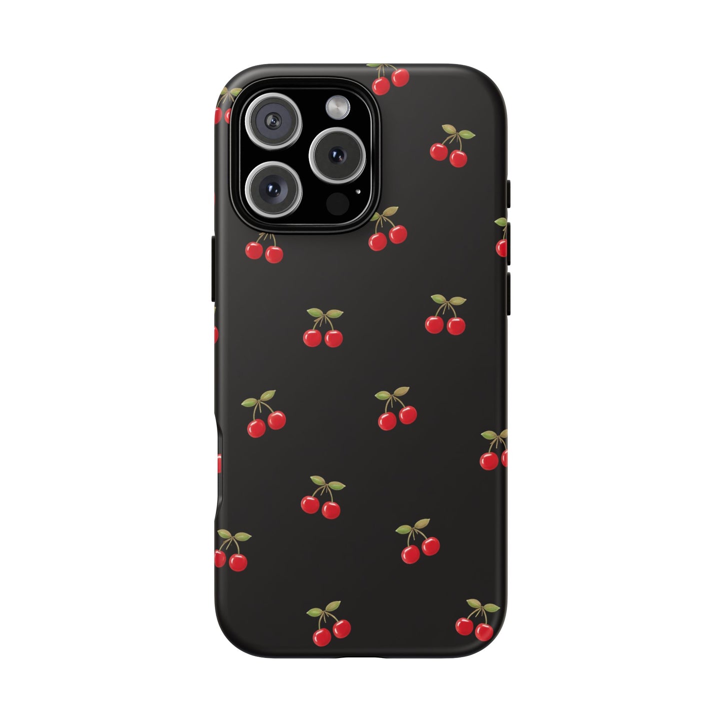 Cherry Pattern Phone Case — Slim Black Protective iPhone Case with Red Cherries for Iphone, Samsung Galaxy and Pixel
