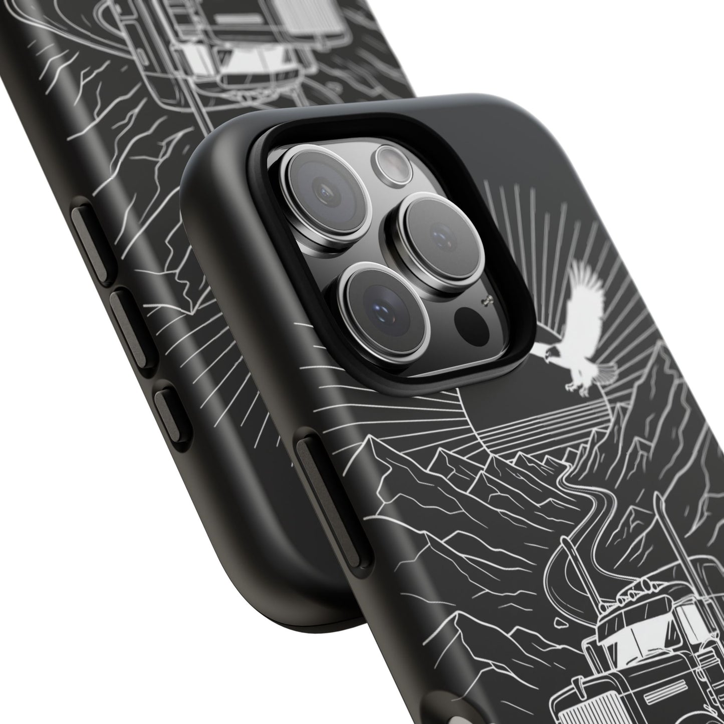 Trucker Highway Phone Case | Eagle & Mountain Line Art | Black Western Tough Case